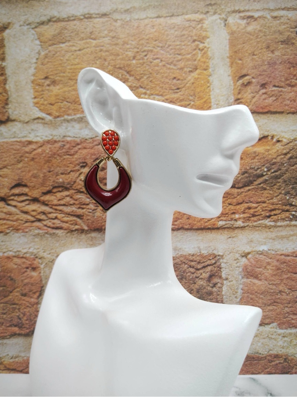Retro Chic Statement Drop Earrings – Red & Gold Enamel | Bold & Elegant